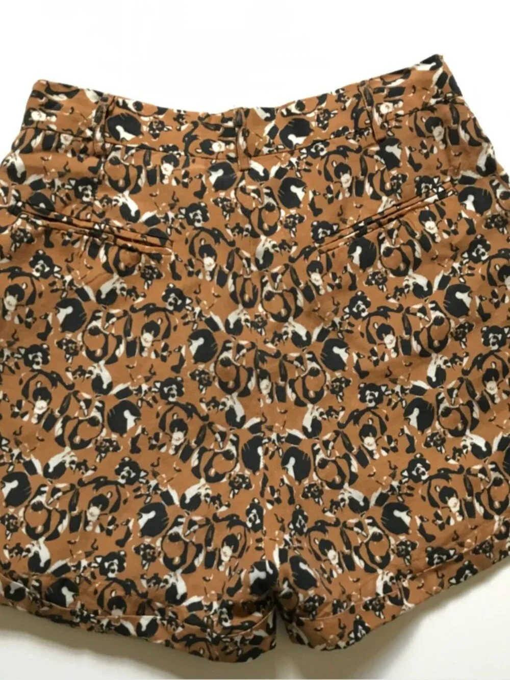 Christine Alcalay High Rise Waisted Shorts Womens 0 Brown Black Linen Tencel